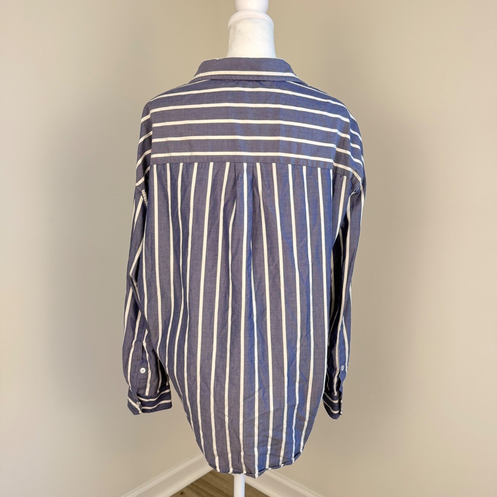 Weekend Max Mara Libano Shirt Blue White Stripe Oversized Cotton Button Down - Picture 4 of 9